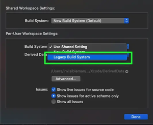 How to use Legacy Build System in Xcode