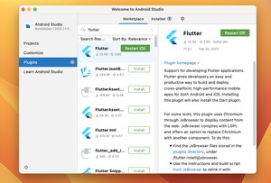 Install Flutter and Dart plugins in Android Studio