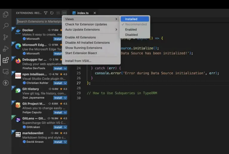 How to show all installed extensions in VS Code KindaCode